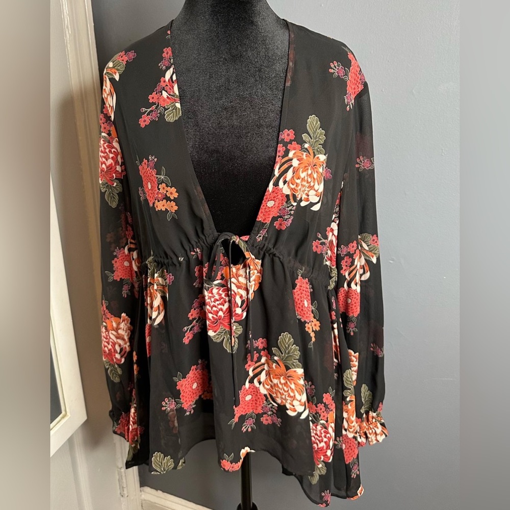 Black chiffon floral blouse